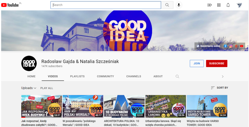 A screenshot of main page of the Radosław Gajda & Natalia Szcześniak YouTube channel.